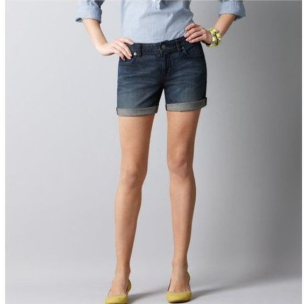 LOFT Shorts Women's Size 27/4 Denim Linen Blend Chambray Cuffed Mid‎ Rise